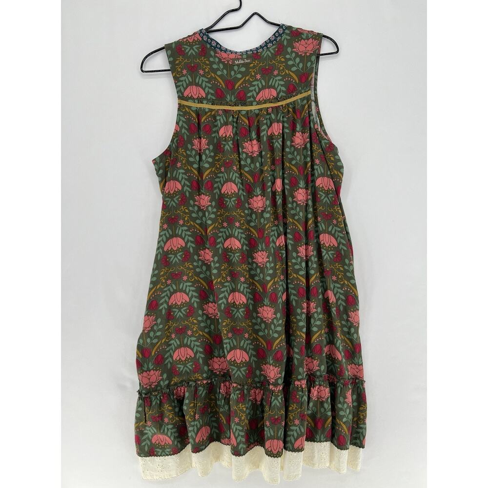 Boho Floral Babydoll Dress Womens Large Cottagecore Ruffle Hem Sleeveless - Picture 2 of 11